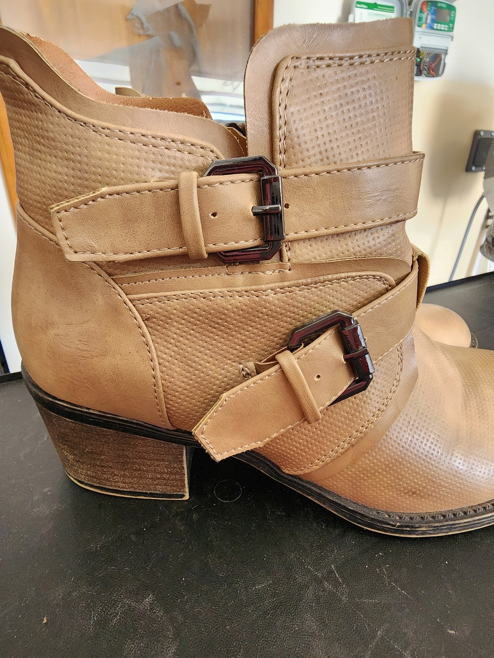 Tan Women's Ankle Boots with Buckle Strap